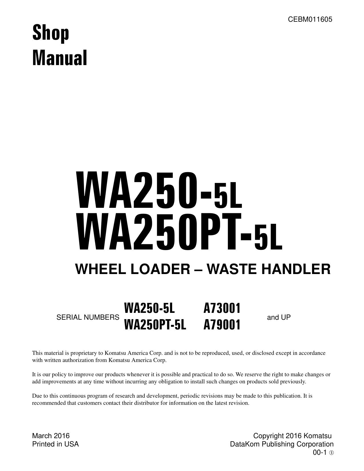 WA250-5L, WA250PT-5L Shop Manual